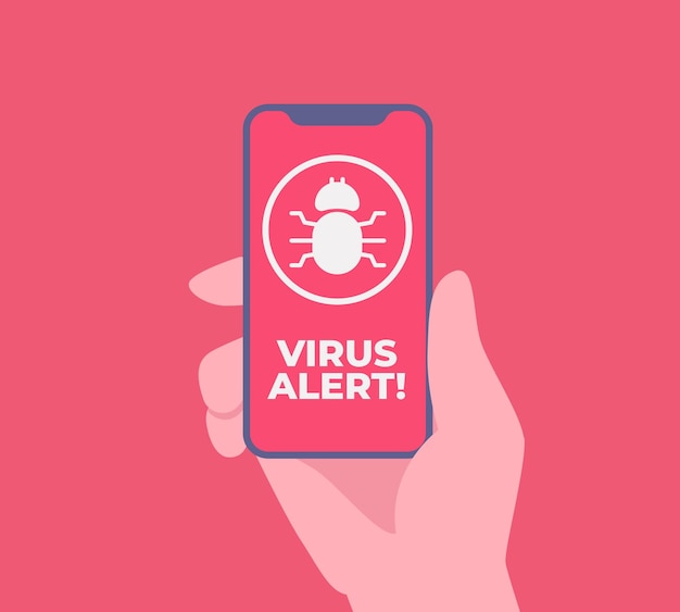 Virus alert message notification on smartphone malware and virus notification or error in mobile phone red alert warning of spam data insecure connection scam vector illustration