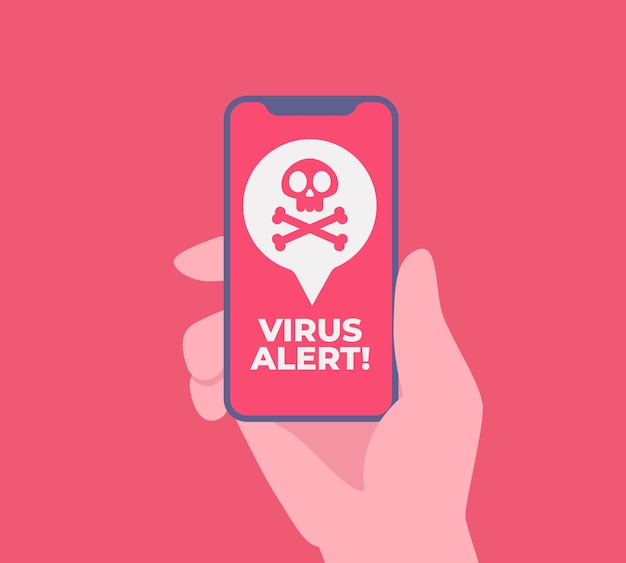 Notifica del messaggio di avviso di virus sullo smartphone notifica di malware e virus o errore nel telefono cellulare avviso di avviso rosso di dati spam connessione non sicura truffa illustrazione vettoriale