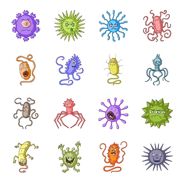 Vector virus and bacteria  cartoon set icon. isolated cartoon set icon microbe, . illustration virus and bacteria  .