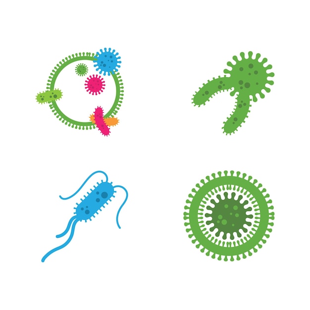 Modello di progettazione di illustrazione vettoriale di icone di virus e batteri