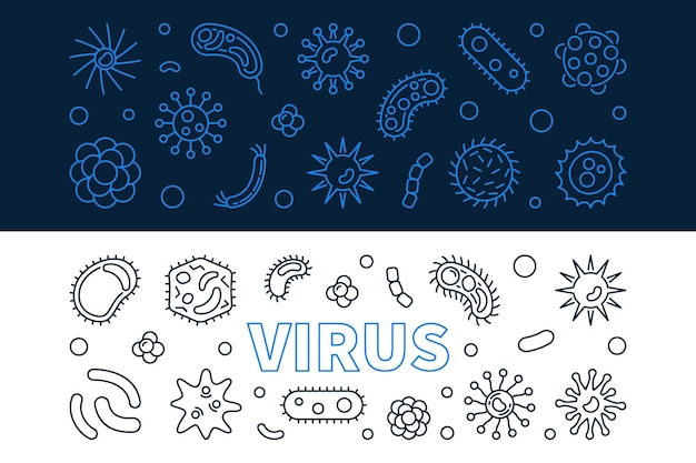 Vector virus banners set vector illustration in thin line style