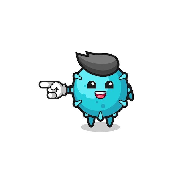 Virus cartoon with pointing left gesture cute design