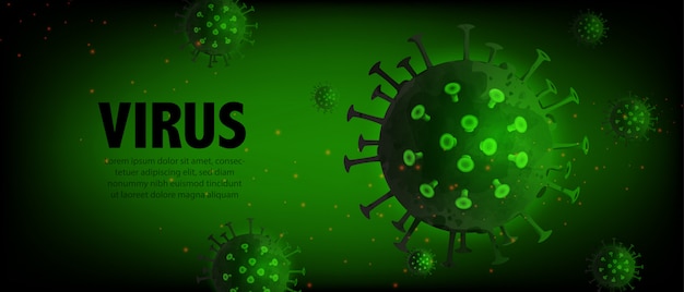 Vector virus drawing. abstract on dark green background. allergy, bacteria, medical healthcare, microbiology, disease concept.