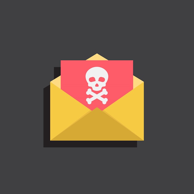 Email del virus con teschi, stile di design piatto illustrazione