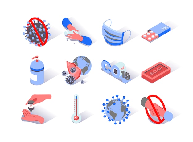 Virus epidemic coronavirus isometric icons set.