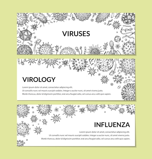 Virus horizontale achtergrond in schetsstijl