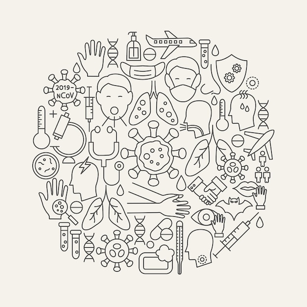 Virus Line Icons Circle. Vector Illustration of Outline Design.