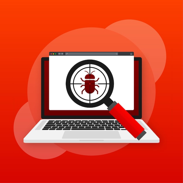 Vector virus loupe. searching virus. microbe icon cyber secure