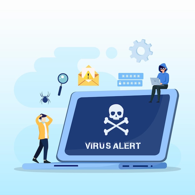 Virus malware gedetecteerd concept virussen vallen waarschuwingsborden aan hacken waarschuwingsberichten vector