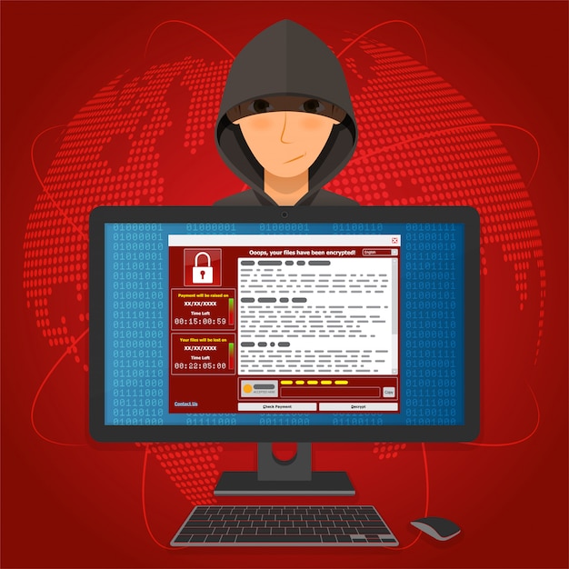 Virus malware ransomware wannacry versleutelde uw bestanden en vereist geld