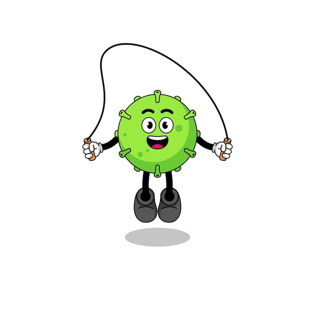 Virus mascot cartoon is playing skipping rope