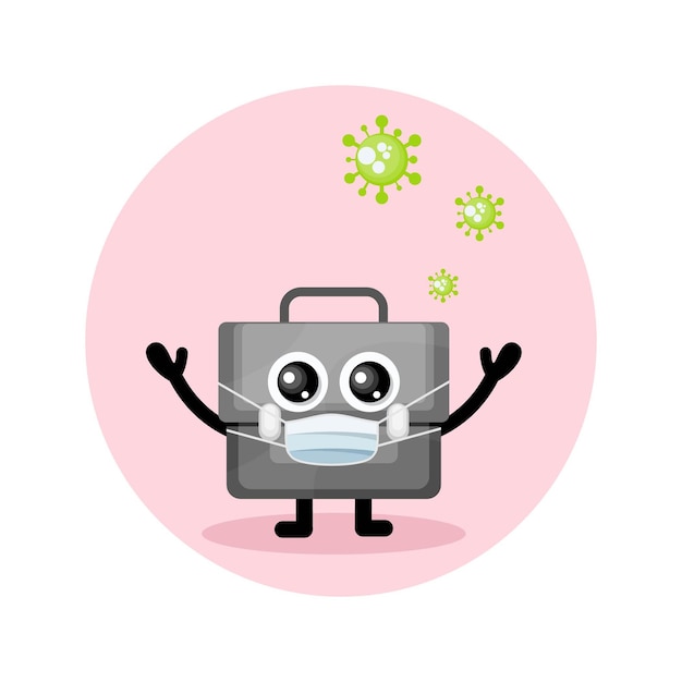 Virus mask briefcase cute character logo