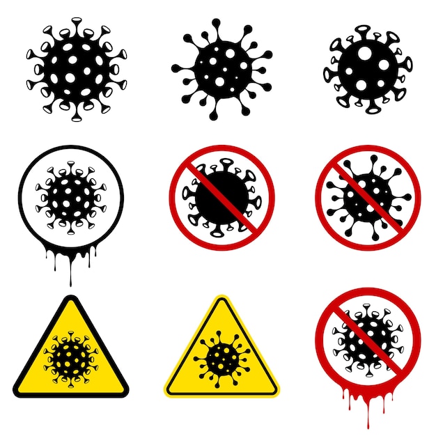 Virus plat pictogrammen. stop de uitbraak van coronavirus covid-19.