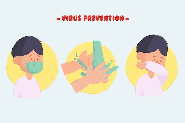 Pacchetto di illustrazioni per la prevenzione dei virus