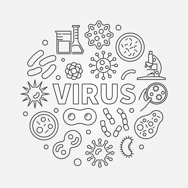 Virus ronde vectorillustratie gemaakt met virussen lijnsymbolen