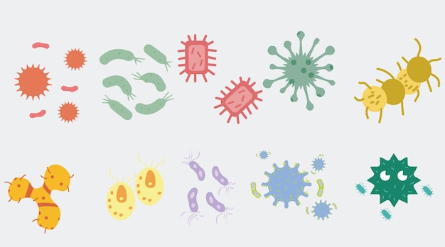 Virus stickers collectie set cartoon stijl plat ontwerp Premium Vector