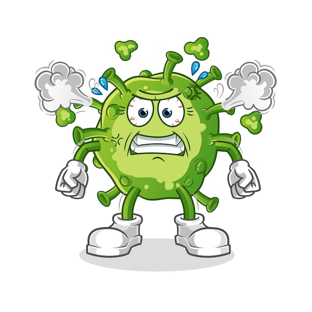 Virus mascotte molto arrabbiato. cartone animato