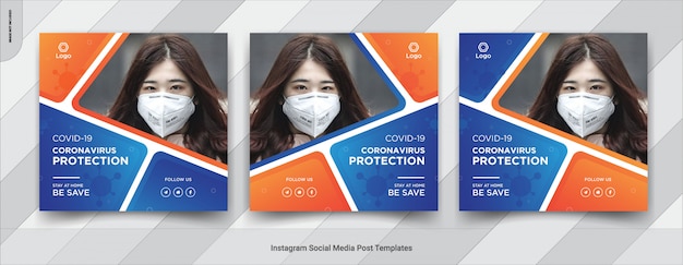 Virus warning social media square post template design