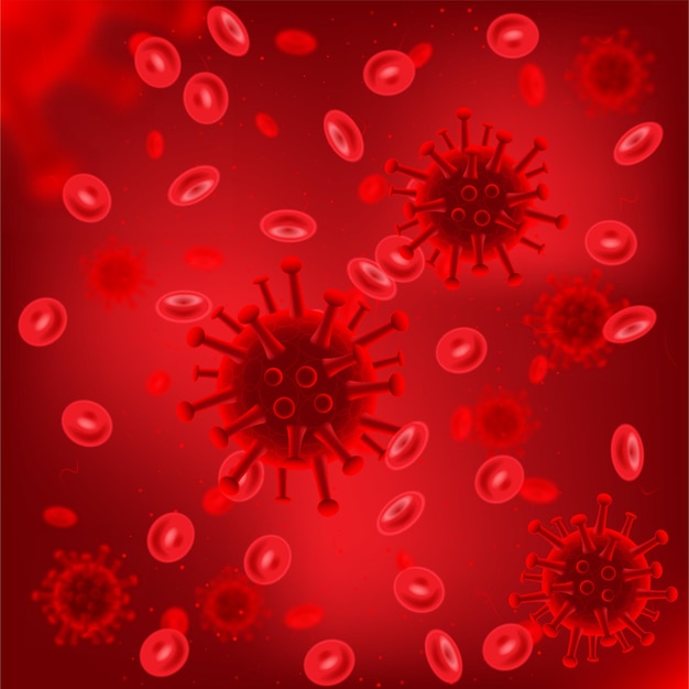 Vector viruses in blood red background vector medicine illustration