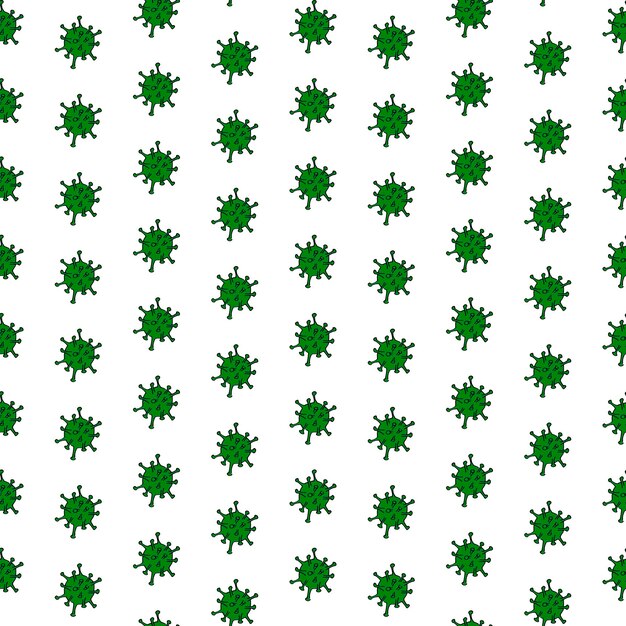 Virussen en bacteriën doodle groen patroon. Naadloze achtergrond. Microbiologie vector bacteriële cellen op transparante achtergrond