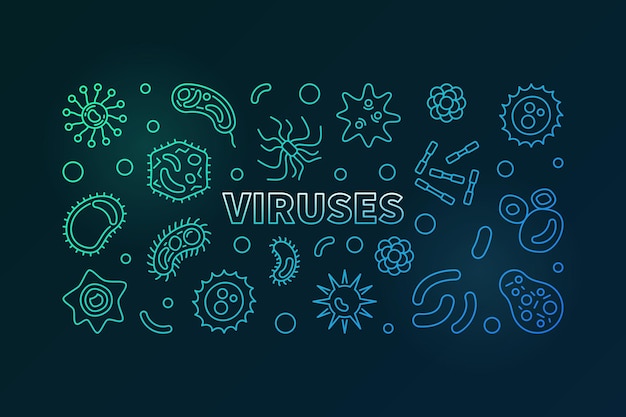 Vector virussen gekleurde horizontale banner vector pathogeen illustratie