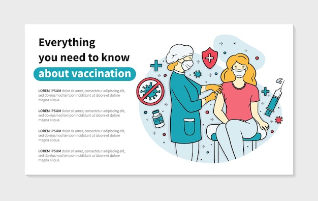 Vector virusvaccinatiebanner met arts en patiënt