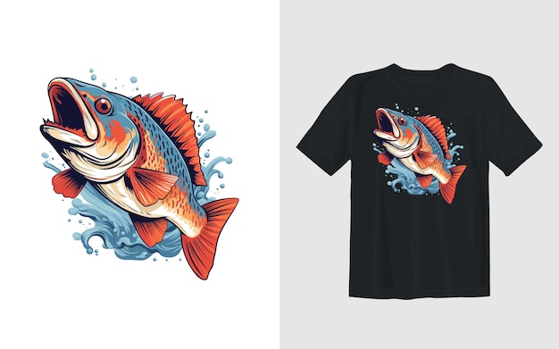 Vector vis cartoon vectorillustratie in retro visserij t-shirt ontwerp illustratie