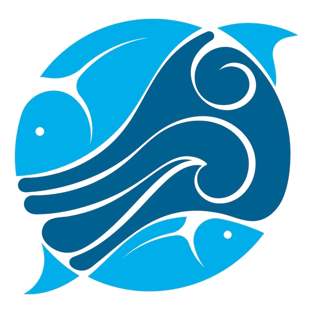 Vis en blauwe golven van water symbool