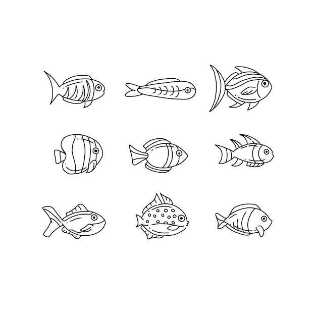 vis handgetekende doodle illustraties vector set