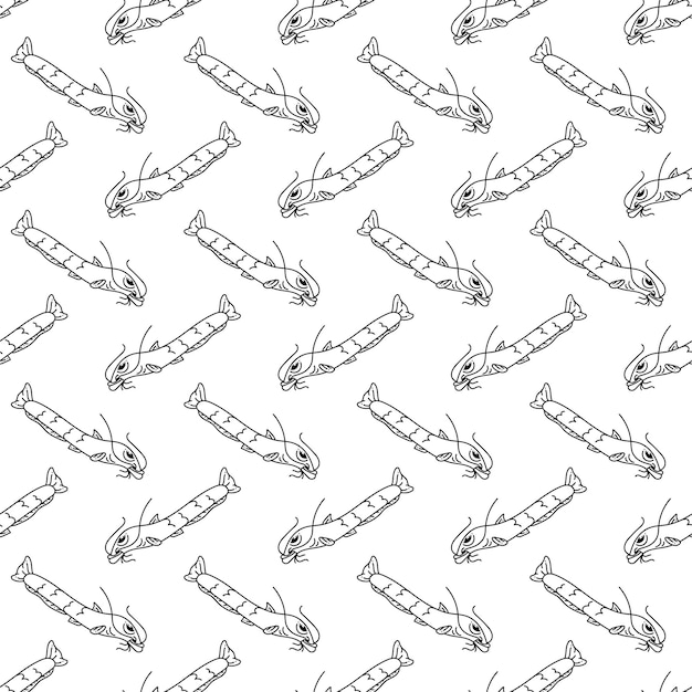 Vis pattern7 Schattig naadloos patroon met zeepaardjes Cartoon witte en zwarte vector illustratie