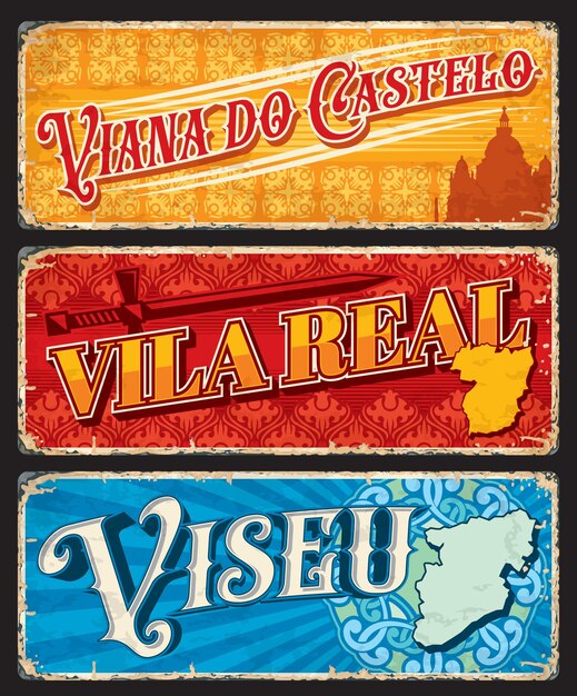 Vector viseu, vila real, viana do castelo portugal plates