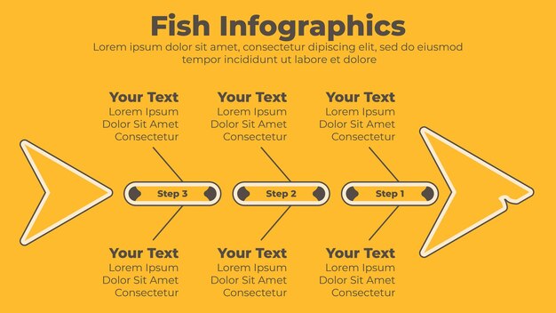 Vector visgraat zes stappen zakelijke infographic presentatiesjabloon