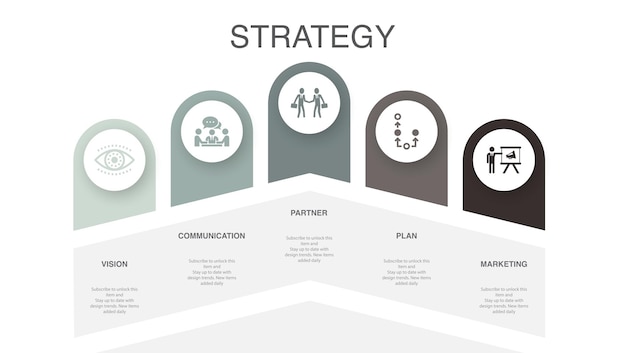 Visie communicatie partnerplan marketing iconen Infographic design layout template Creatief presentatieconcept met 5 stappen