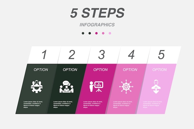 Vector visie ethiek doel prestatieplanning pictogrammen infographic ontwerp lay-outsjabloon creatief presentatieconcept met 5 stappen