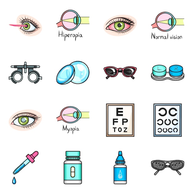 Vision correction  cartoon icon set.