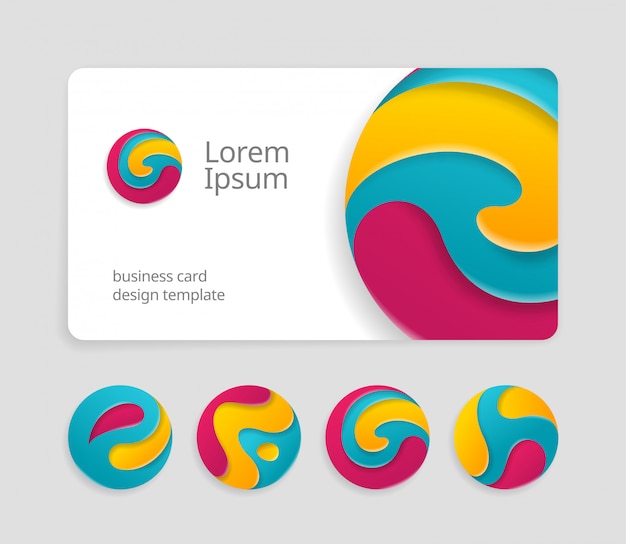 Visit card design template with abstract rounded signs