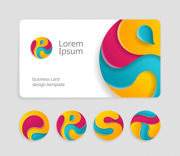 Vector visit card design template with abstract rounded signs