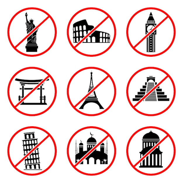 Not to visit landmarks stickers set