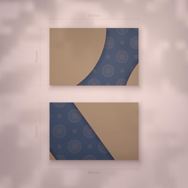 Vector visitekaartje in blauw met abstract bruin ornament voor uw contacten.