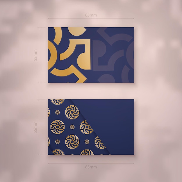 Visitekaartje in donkerblauw met abstract gouden patroon voor uw bedrijf.