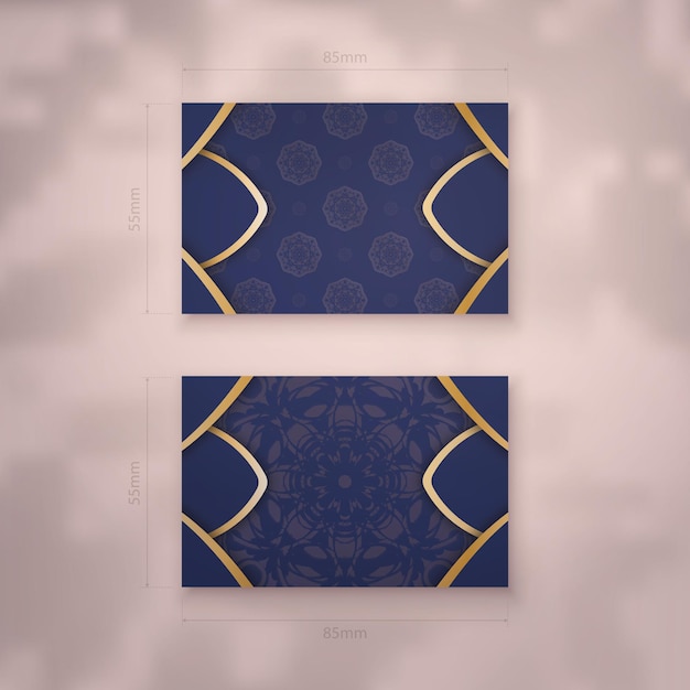 Visitekaartje in donkerblauw met gouden mandala-ornamenten voor uw persoonlijkheid.