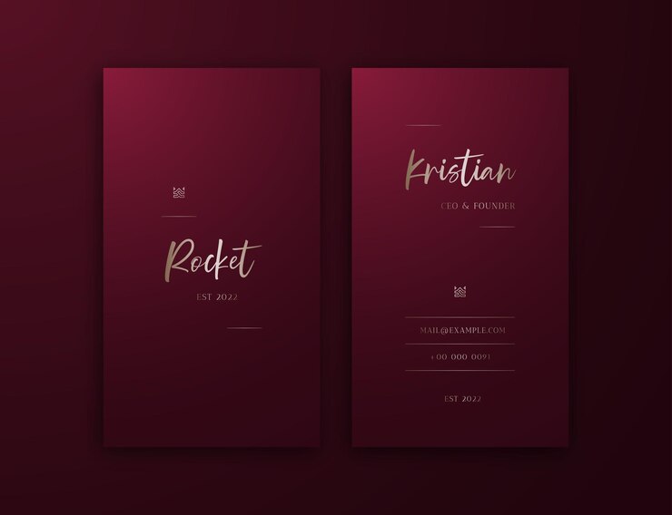 Vector visitekaartje, luxe roodgouden verticale kaartnaam, verticale elegante bewerkbare visitekaartjesjabloon