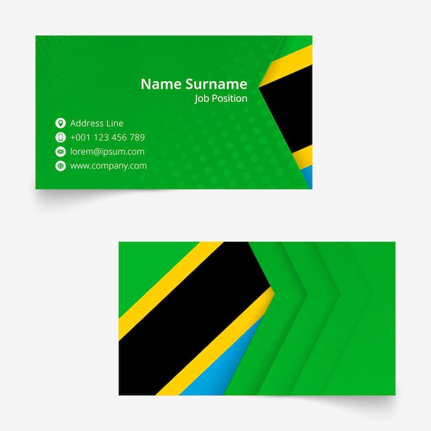 Visitekaartje met vlag van tanzania, standaardformaat (90x50 mm) visitekaartjesjabloon met afloop onder het knipmasker.