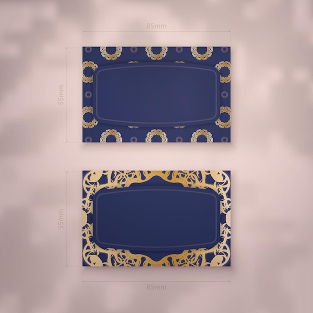 Visitekaartjesjabloon in donkerblauw met Grieks gouden patroon voor uw bedrijf.