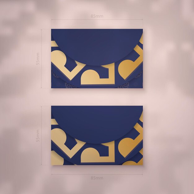 Vector visiting business card in dark blue with vintage gold ornaments for your brand.