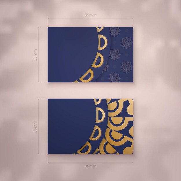 Вектор Визитная карточка темно-синего цвета с индийским золотым орнаментом для ваших контактов.
