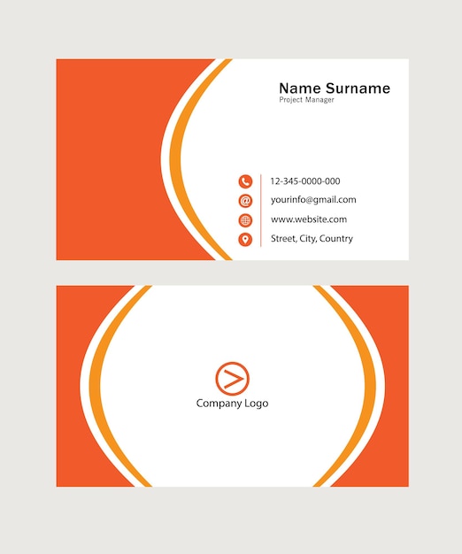 Vector visiting card design of white and orange color front and back side eps file