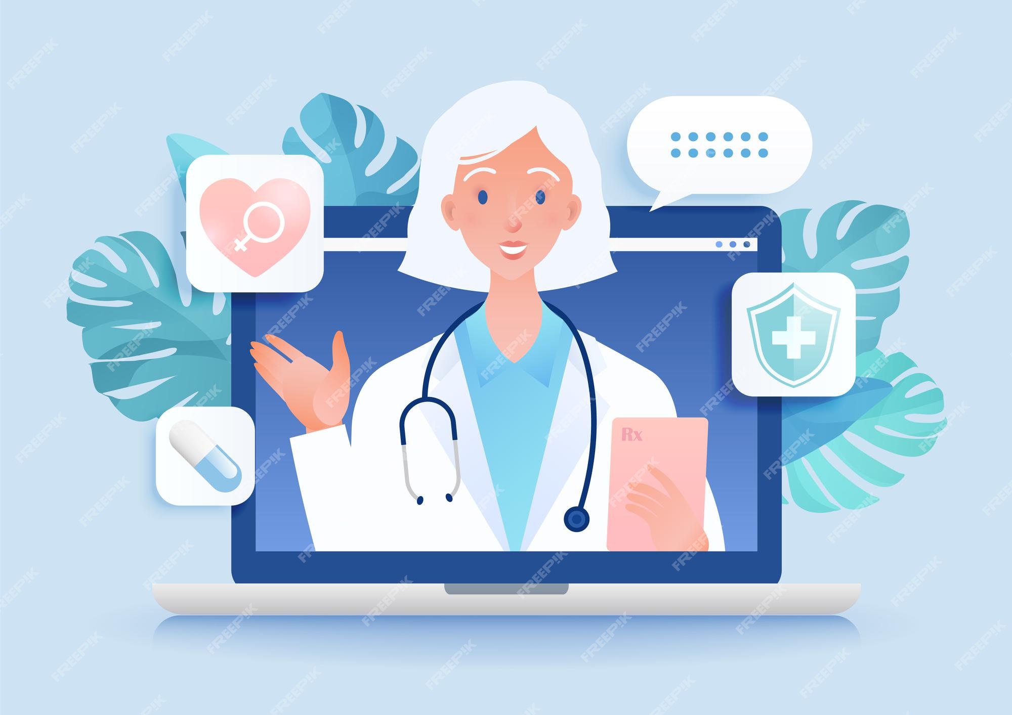 Telemedicine Concept Banner. Female Patient Consulting Doctor