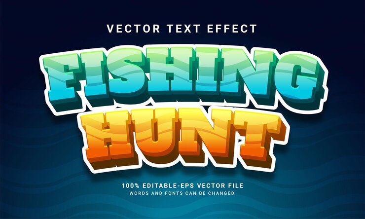 Visjacht 3D-teksteffect, bewerkbare tekststijl en geschikt voor game-items