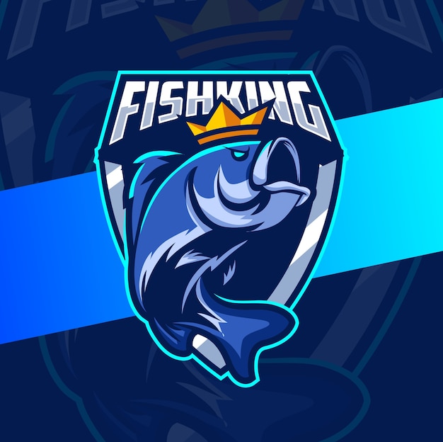 Viskoning vissen mascotte esport logo ontwerp